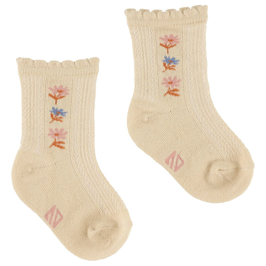 Cream Flower Socks -Nano