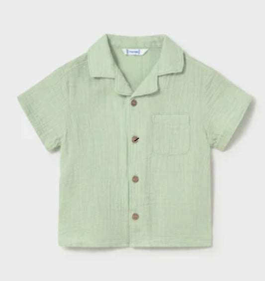 Gauze Green Button Down Short Sleeve Top-Mayoral