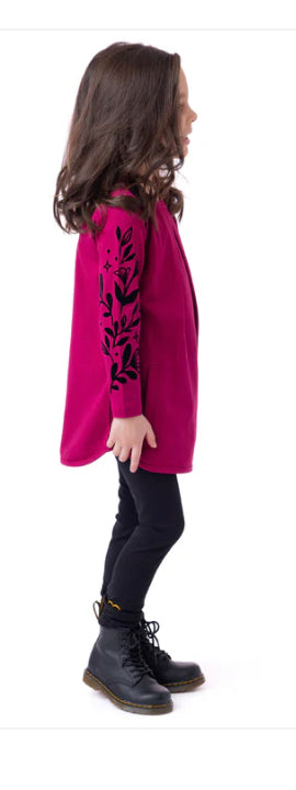 Magenta Knit Tunic with Velour Flowers -Nano