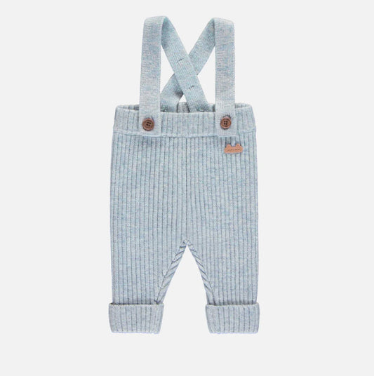 Light Blue Mottled Knit Overalls With Removable Straps-Souris Mini