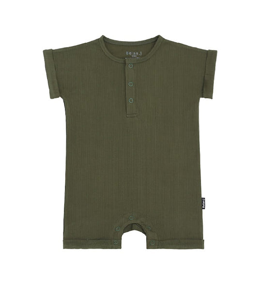 Forest Green Bamboo Romper with Buttons -Belan.J