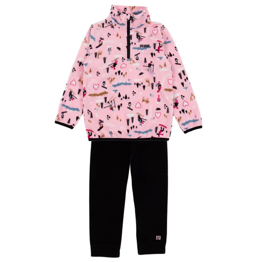 Pink Skiers 2 Piece Fleece Base Layer