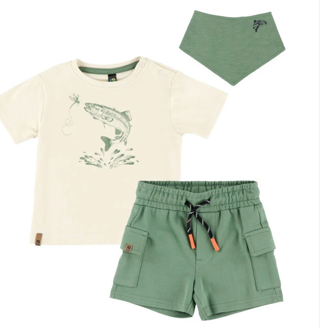 Green Fishing Baby 3 pc Short Set Nano