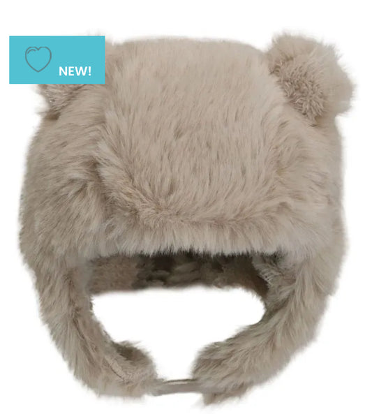 Beige. Fur Trapper Hat with EarsCalikids