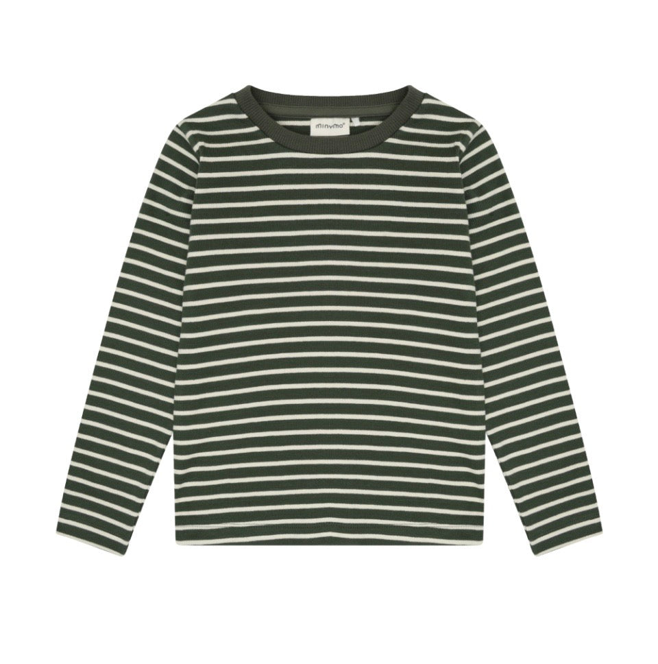 Green Long Sleeve Ribbed Tishirt Organic Cotton- MinyMo