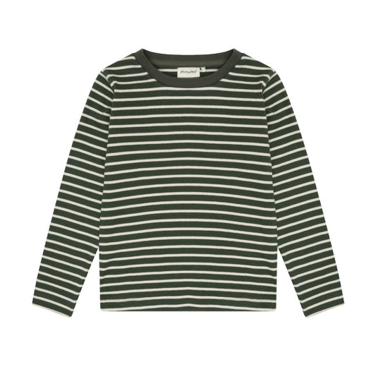 Green Long Sleeve Ribbed Tishirt Organic Cotton- MinyMo