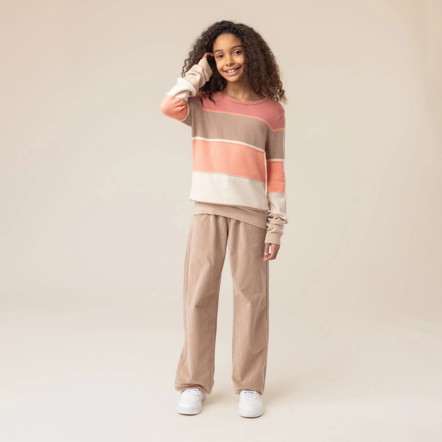 Cream and Coral Striped Soft Touch Sweater -Nano