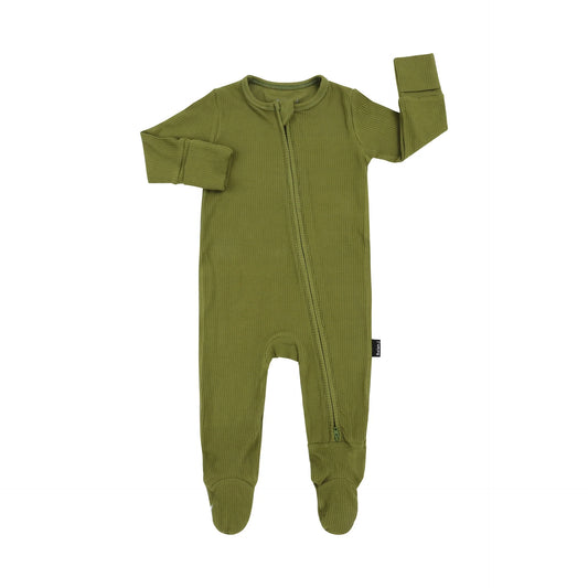 Olive Green Ribbed Footed Zipper Sleeper-Belan.J