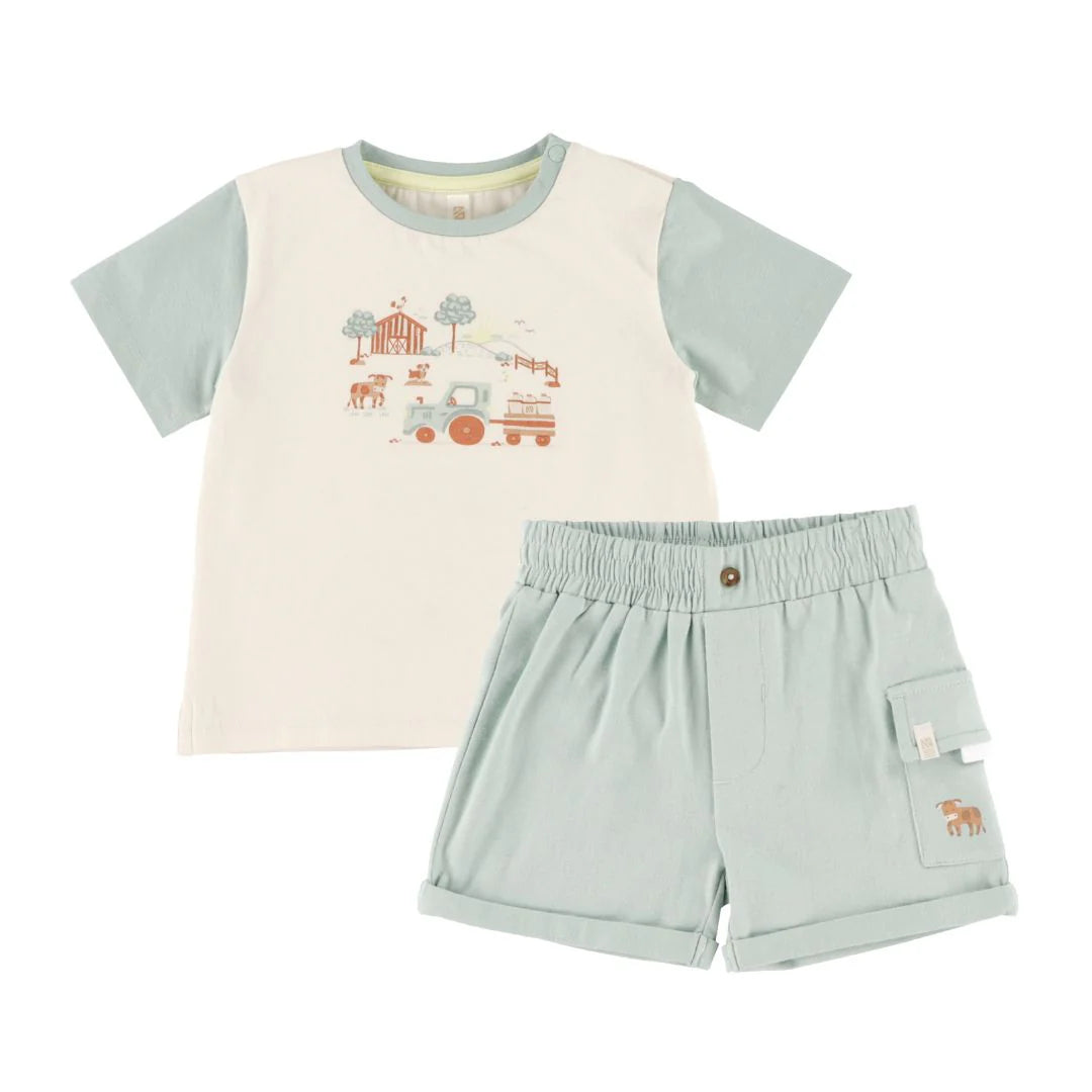 Beige and Soft Green Baby GuyShorts Set-Nano