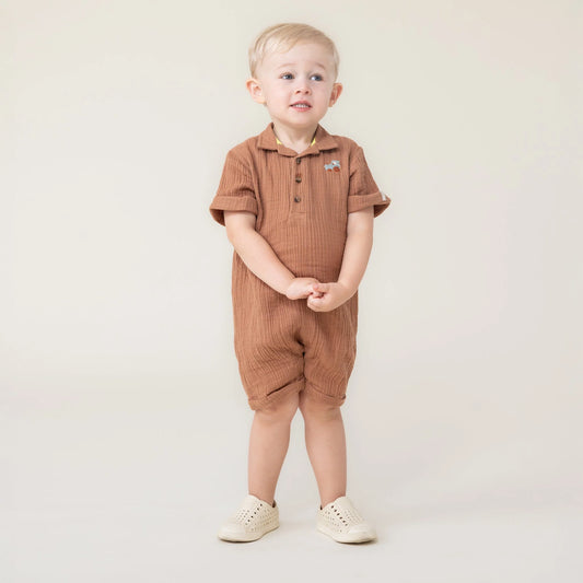 Cotton Button Romper with Cow in the Pocket-Nano