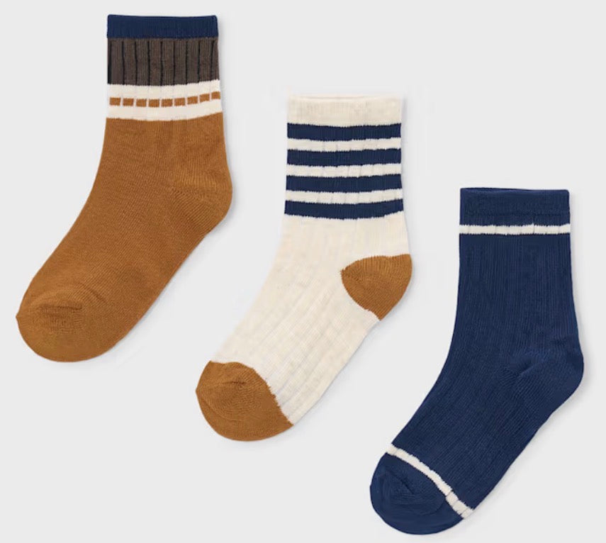 3 Pk Socks - Boys - Blue/Brown/Beige - Mayoral
