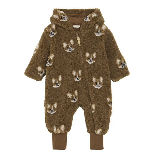 One Piece Brown Dog Lined Sherpa Suits for Baby -MinyMo