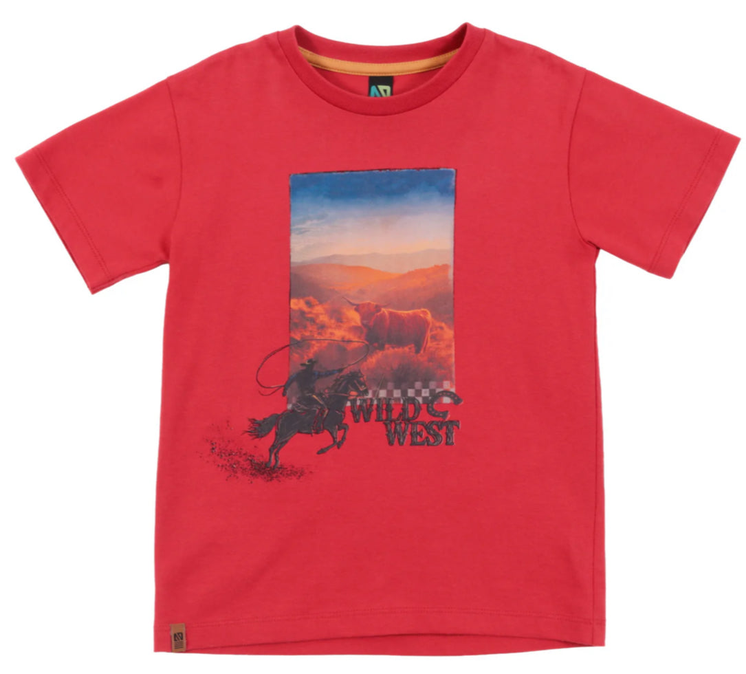 Boys Red Wild West T Shirt-Nano