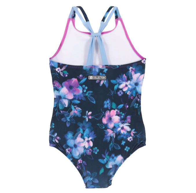 Girls Floral Navy One Piece UV Swimsuit-Nano