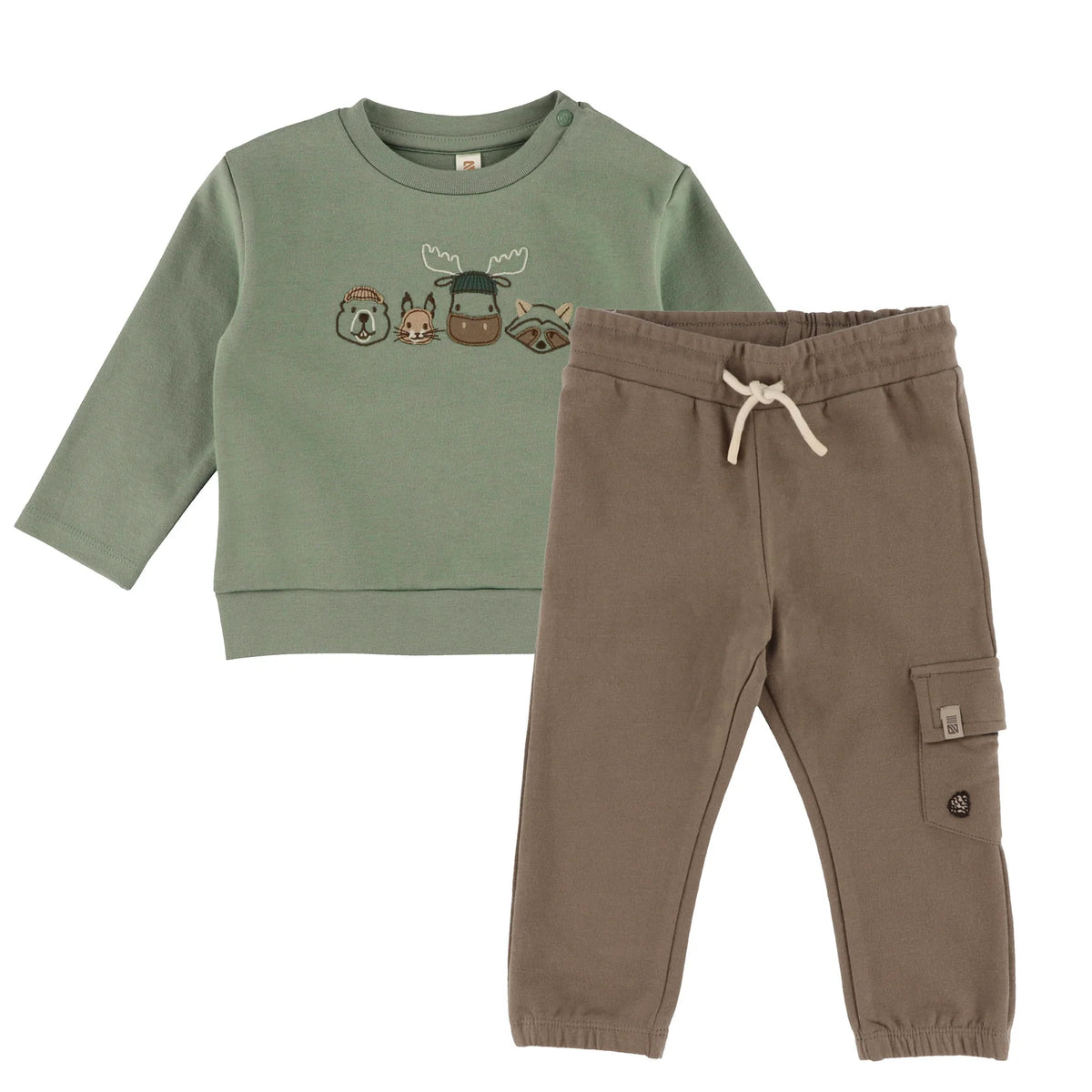 Green and Brown Woodland Animal Baby Pant Set-Nano