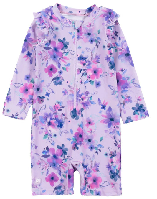 Girls Lilac One Piece Short Sleeve UV Swimsuit-Nano