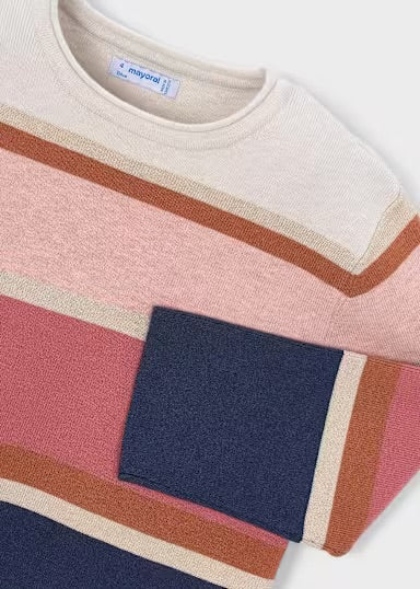 Navy and Pink Stripes Girls Sweater - Mayoral