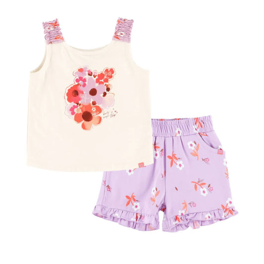 Mauve and Cream Floral Baby 2 pc Short Set-Nano