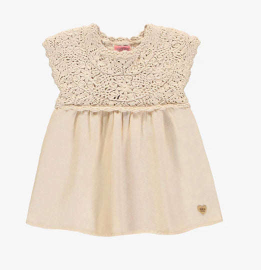 Crochet dress, Souris mini, cream dress, baby dress