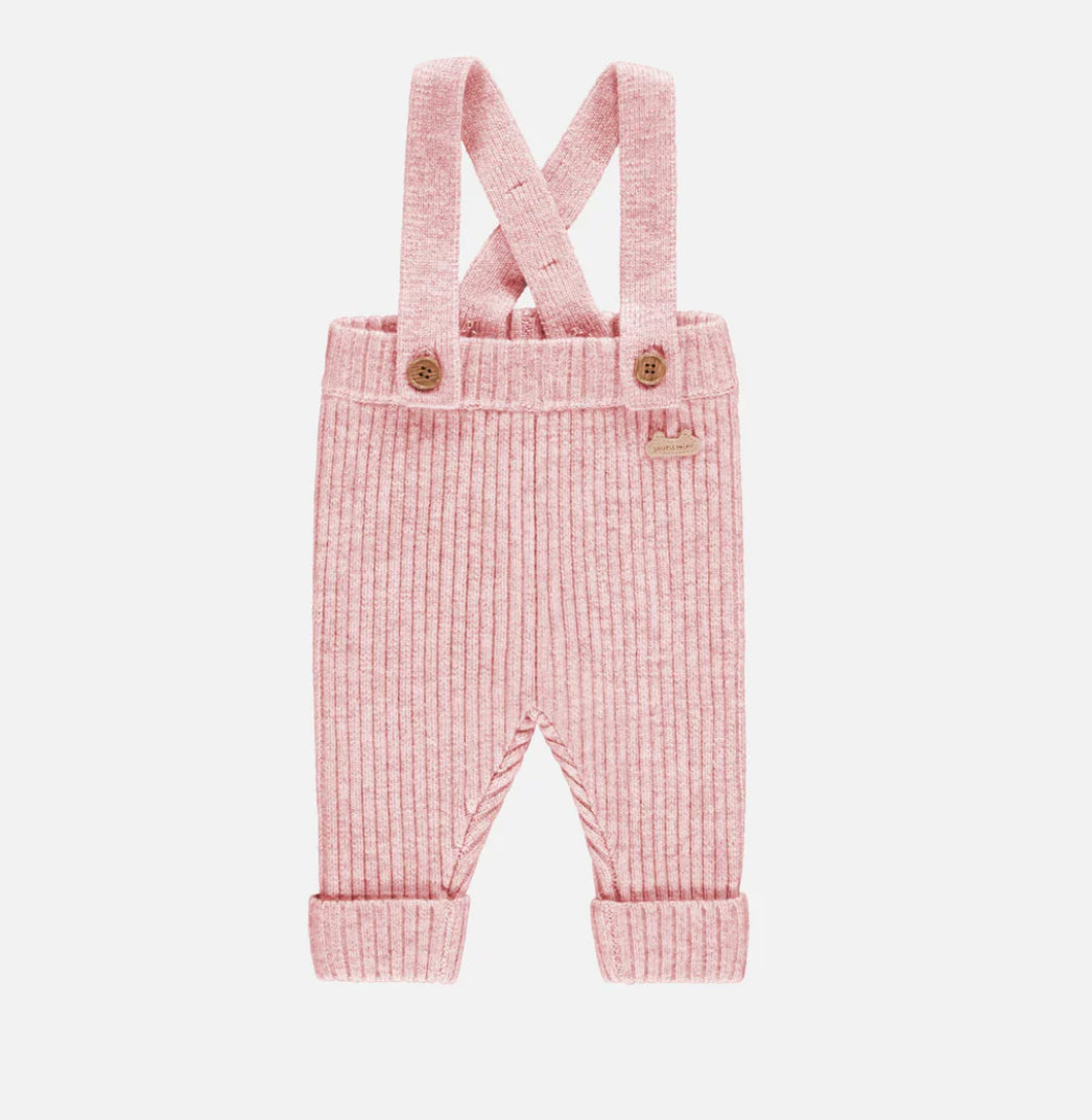 Pink Mottled Knit Overalls With Removable Straps-Souris Mini