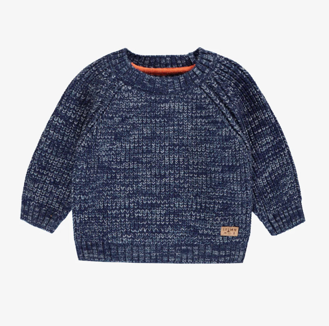 Knitted Sweater In Blue Mottled Fabric-Souris Mini