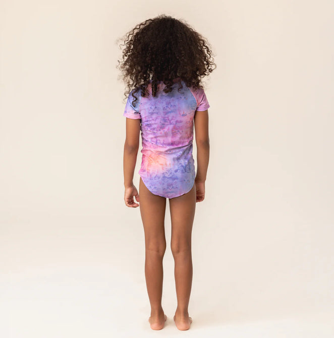 Girls Cat Lilac One Piece Short Sleeve UV Swimsuit-Nano