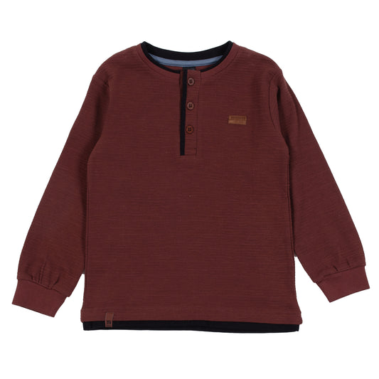 Brown Henley Long Sleeve Shirt-Nano