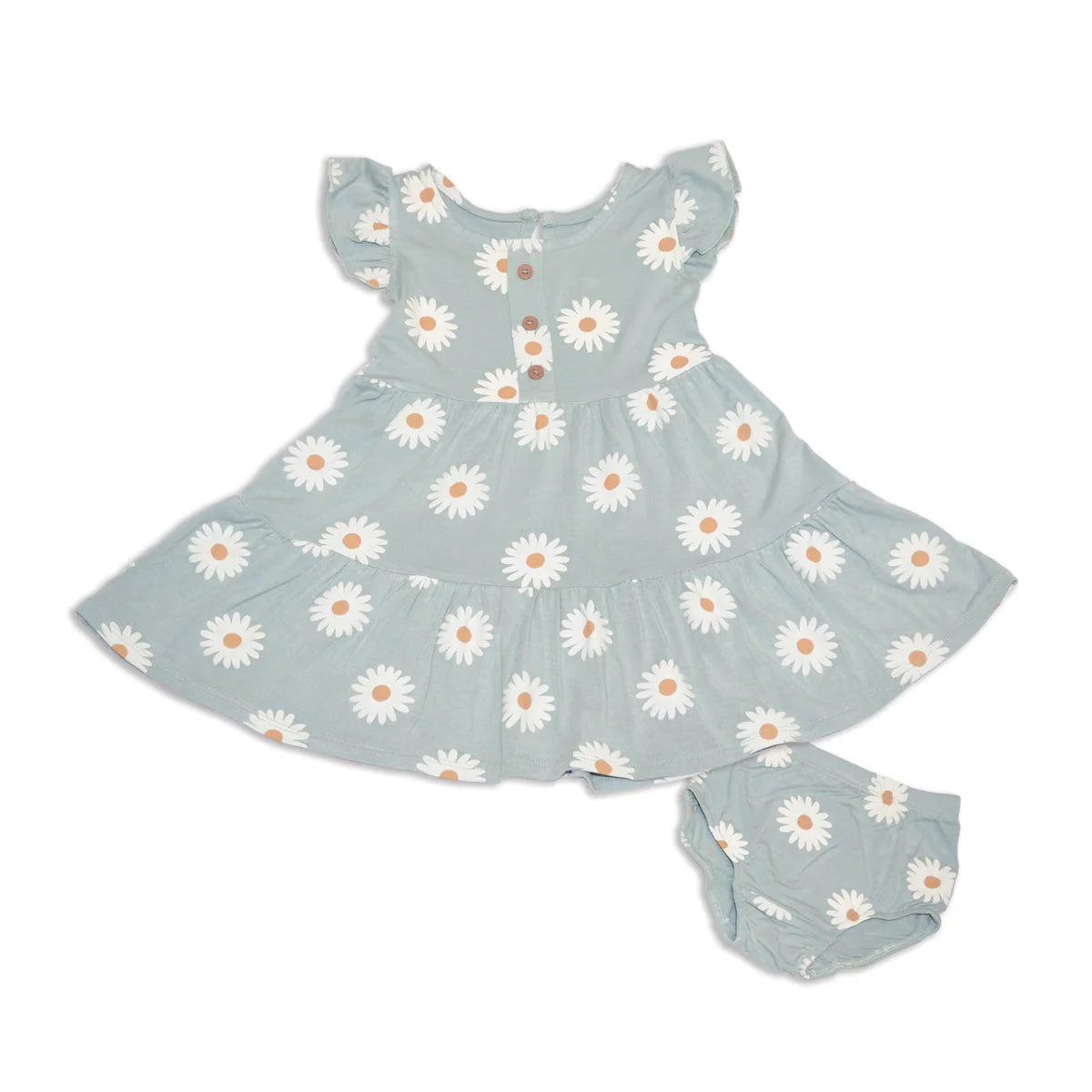 Daisy print Flutter sleeve Tiered dress with bloomer - Silkberry