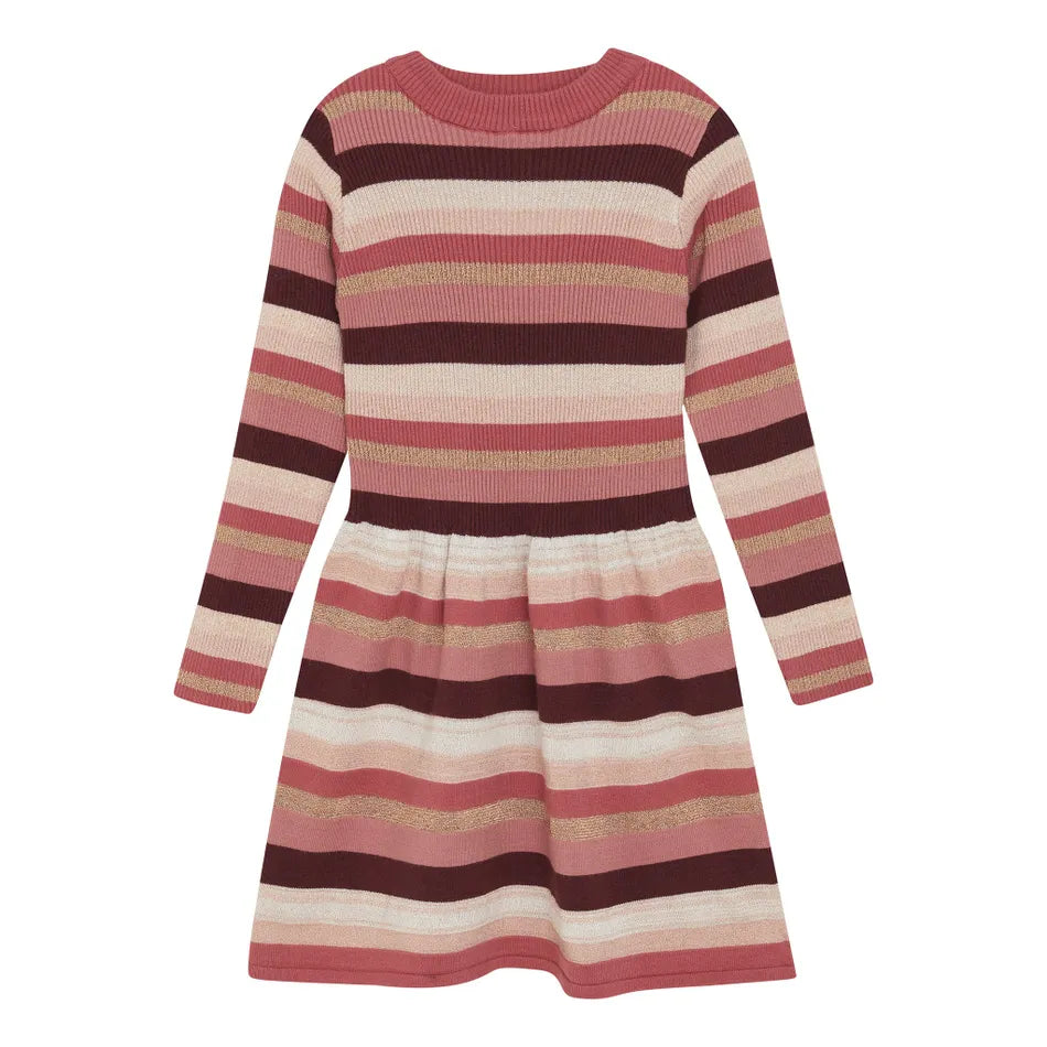 Burgundy Striped Sweater Dress-MinyMo