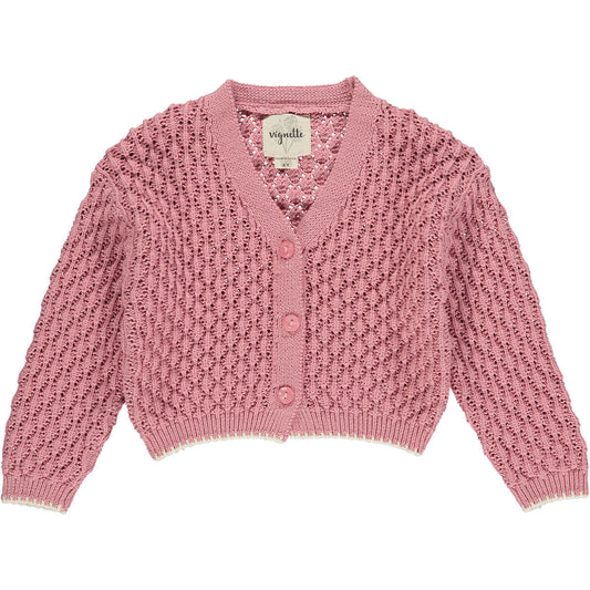 Margot Pink Cardigan With Navy Trim-Vignette