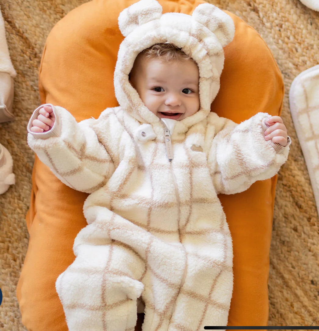 One Piece Ivory and beige Sherpa Suits for Baby -Souri Mini