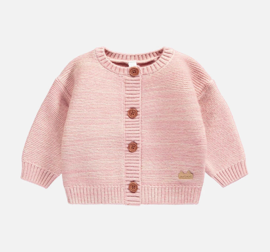 Knit Cardigan In Pink Mottled Fabric-Souris Mini