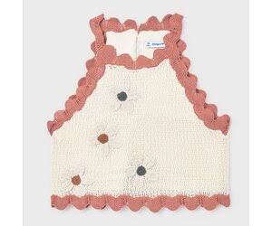 Floral Cream Knit Sleeveless Top-Mayoral