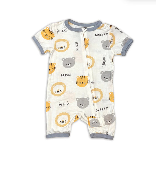 Lion Tiger & Bears Bamboo Short Sleeve Zippy Romper-Silkberry