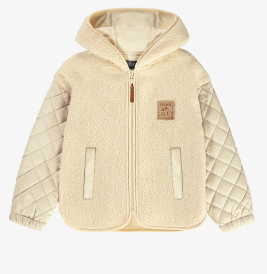 Ivory Sherpa Jacket with Hood and Quilted Sleeves Souris Mini