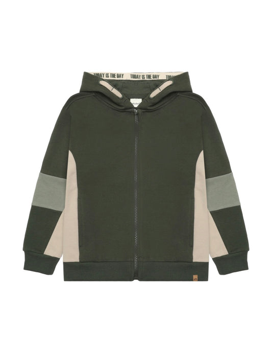 Green Hooded Sweatshirt with Zipper - Minymo
