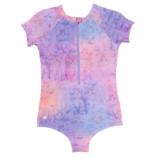 Girls Cat Lilac One Piece Short Sleeve UV Swimsuit-Nano