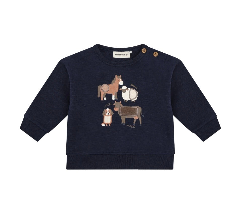 Navy Farm Friends  Organic Cotton Sweater -Minymo