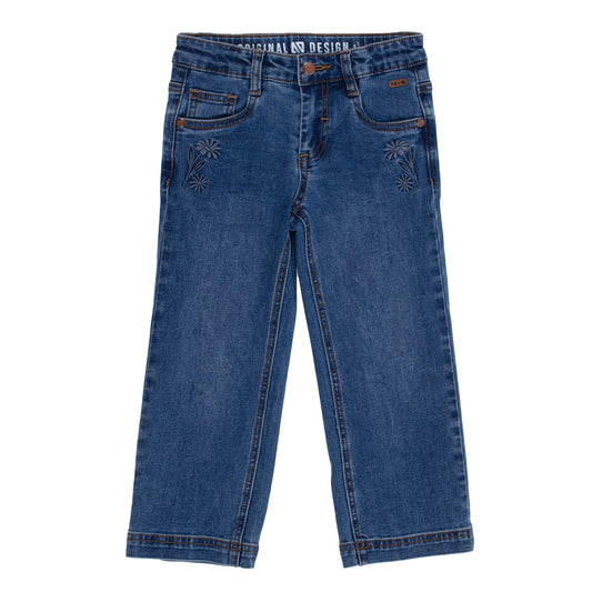 Jeans with Embroidered Flowers Pants-Nano