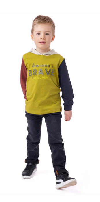 Boys Navy and Green Brave Hooded Sweatshirt-Nano