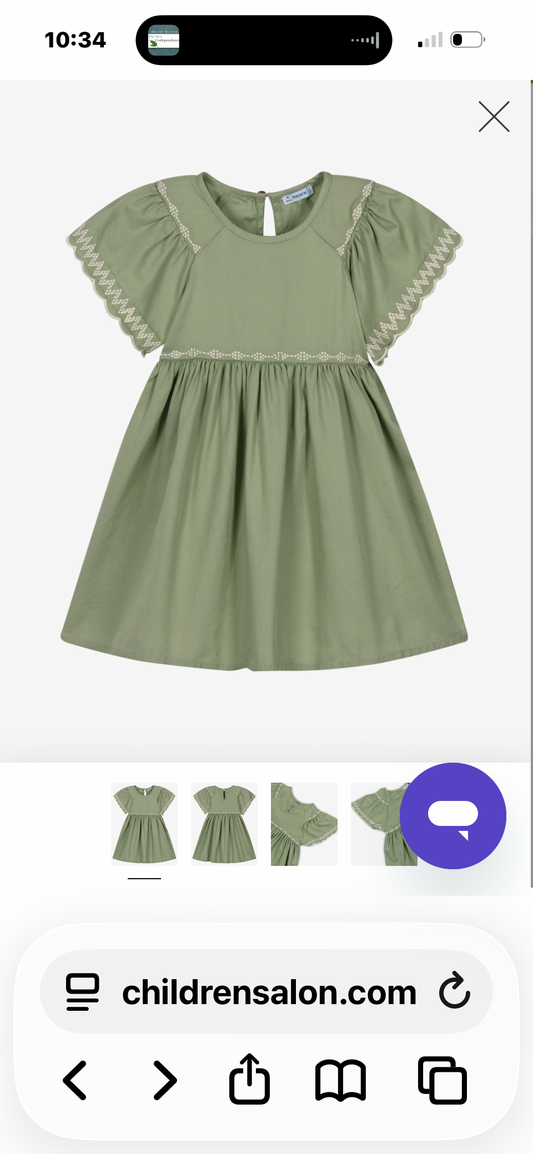 Girls Green Embroidered Dress-Mayoral