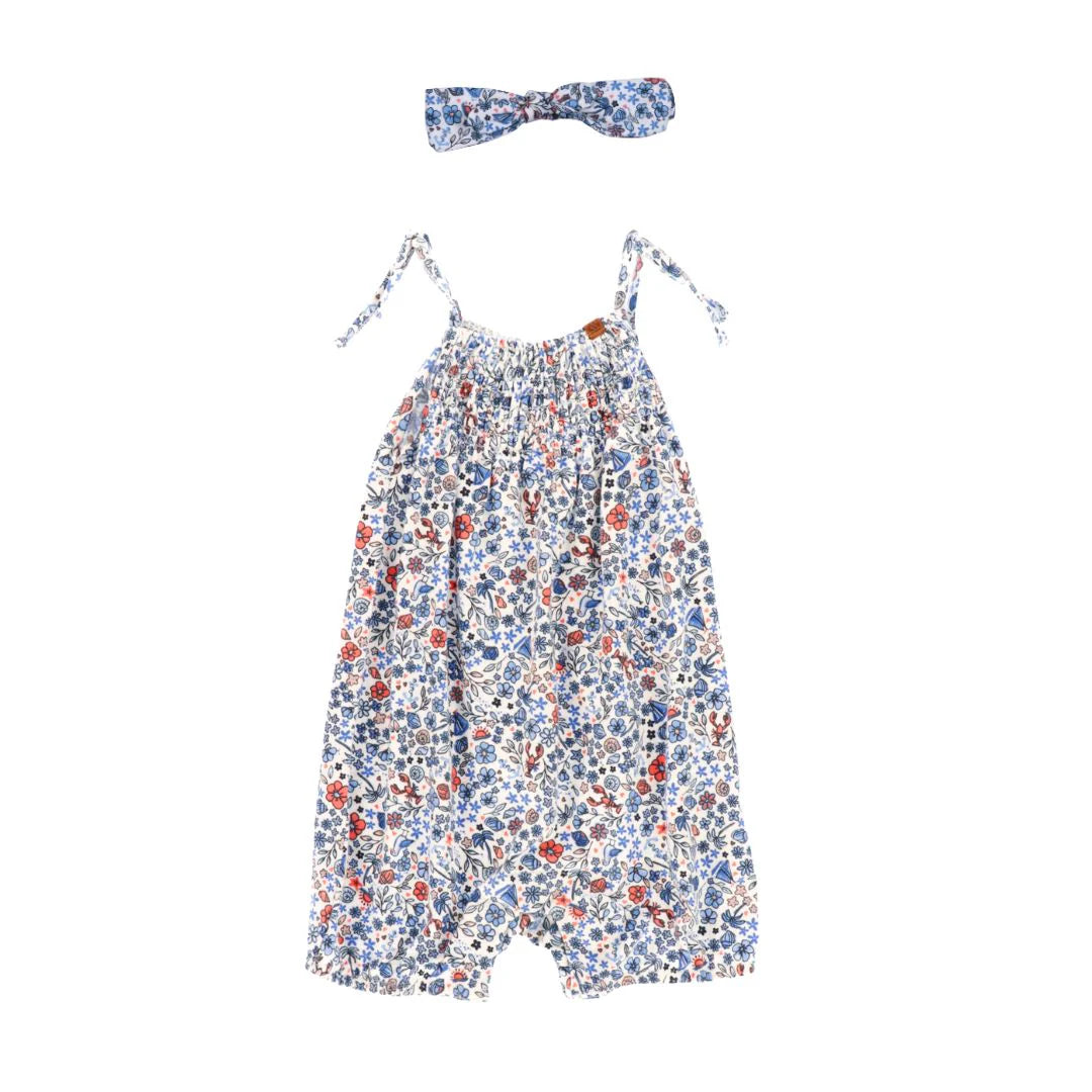 Navy and White Floral Romper -Nano
