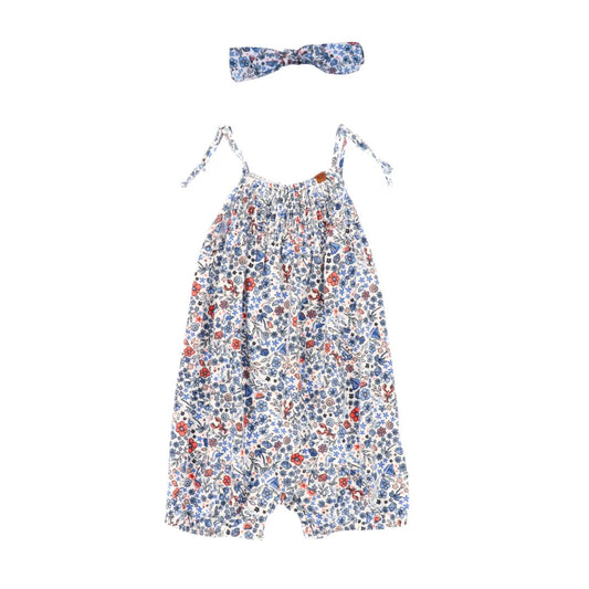 Navy and White Floral Romper -Nano