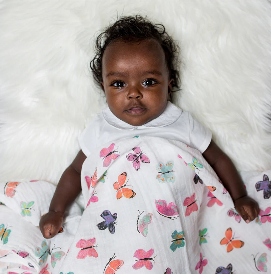 Butterfly Cotton Muslin Swaddle Blanket 47X47-Lulujo