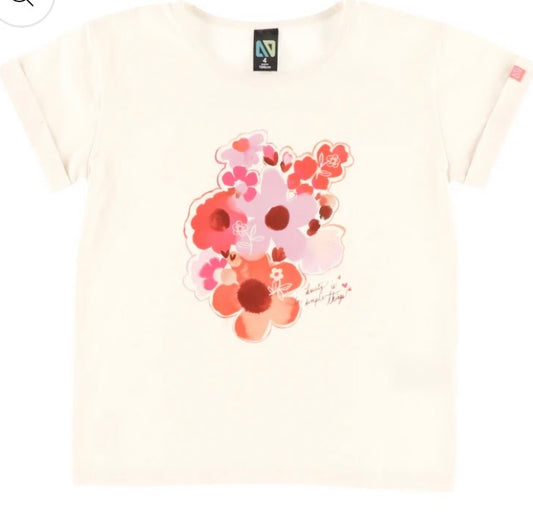 Cream Floral Cotton T Shirt -Nano