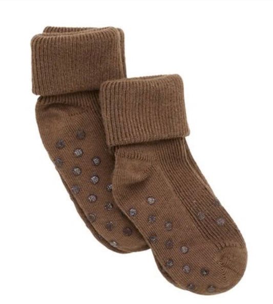 Baby/Toddler 2Pk Socks with Grips-Brown - Minymo