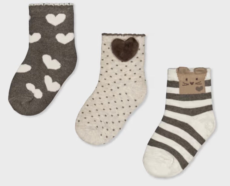 3 Pk Socks - Hearts/Beige/Striped - Mayoral