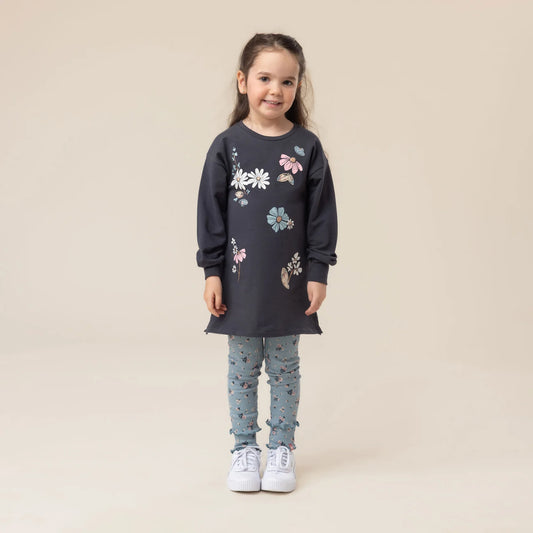 Charcoal Floral Tunic Sweatshirt Dress -Nano