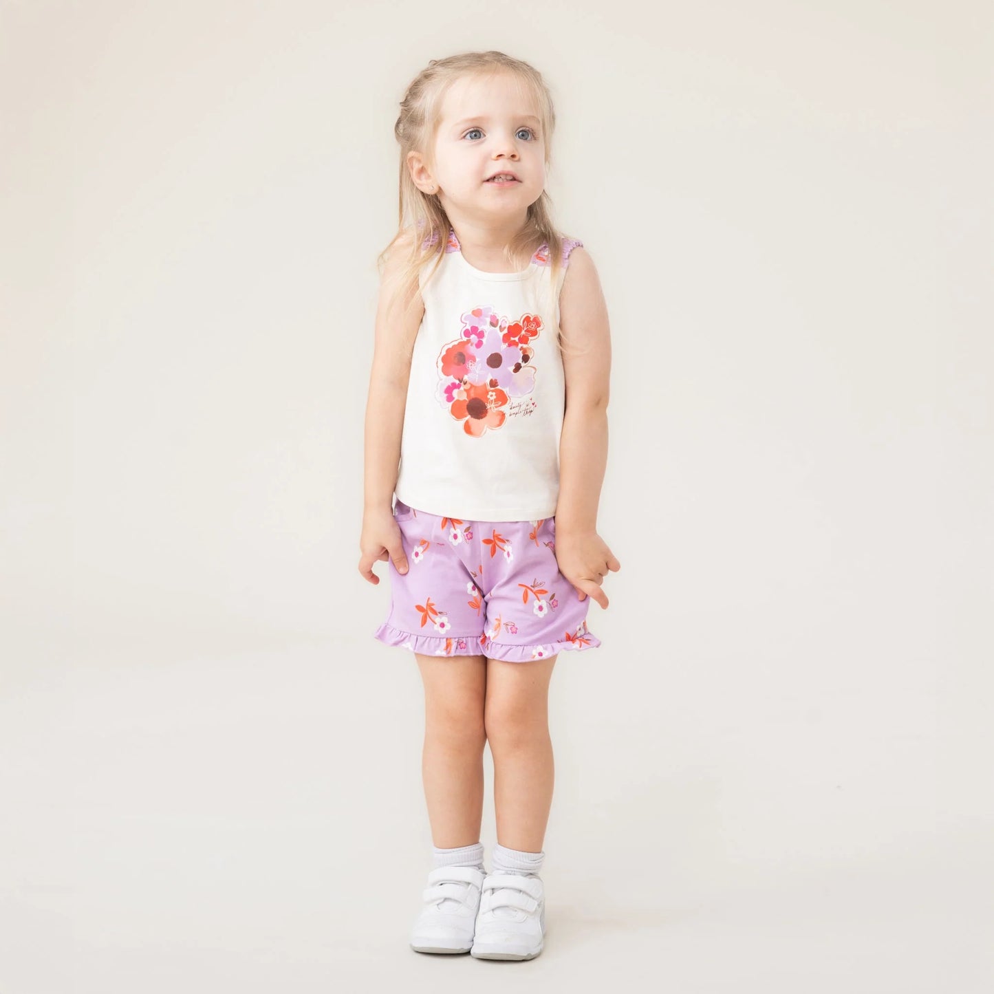 Mauve and Cream Floral Baby 2 pc Short Set-Nano