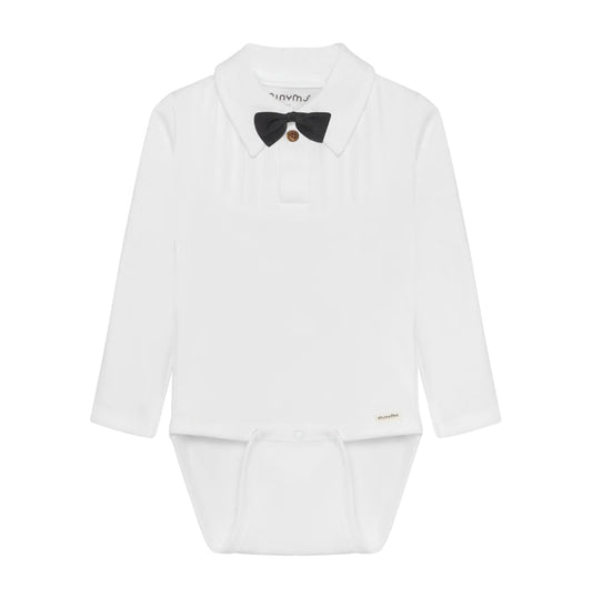 White Onesie With Bow Tie Tuxedo Style-Minymo